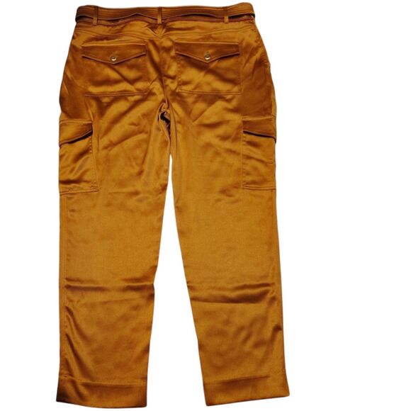 Chico's Copper Gold Satin Belted Tapered Leg Carpenter Type Pants Size L / 12 .. - Picture 2 of 15